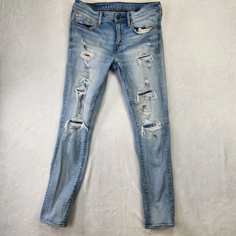 American Eagle‎ Outfitters Mens Distressed Blue Skinny Jeans Size 30x32